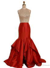 New Style Red Satin Backless Evening Dress Formal Gowns